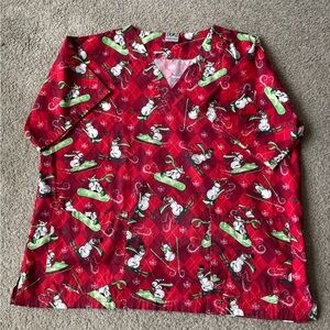 UA Scrubs Red Snowman Pattern Top
